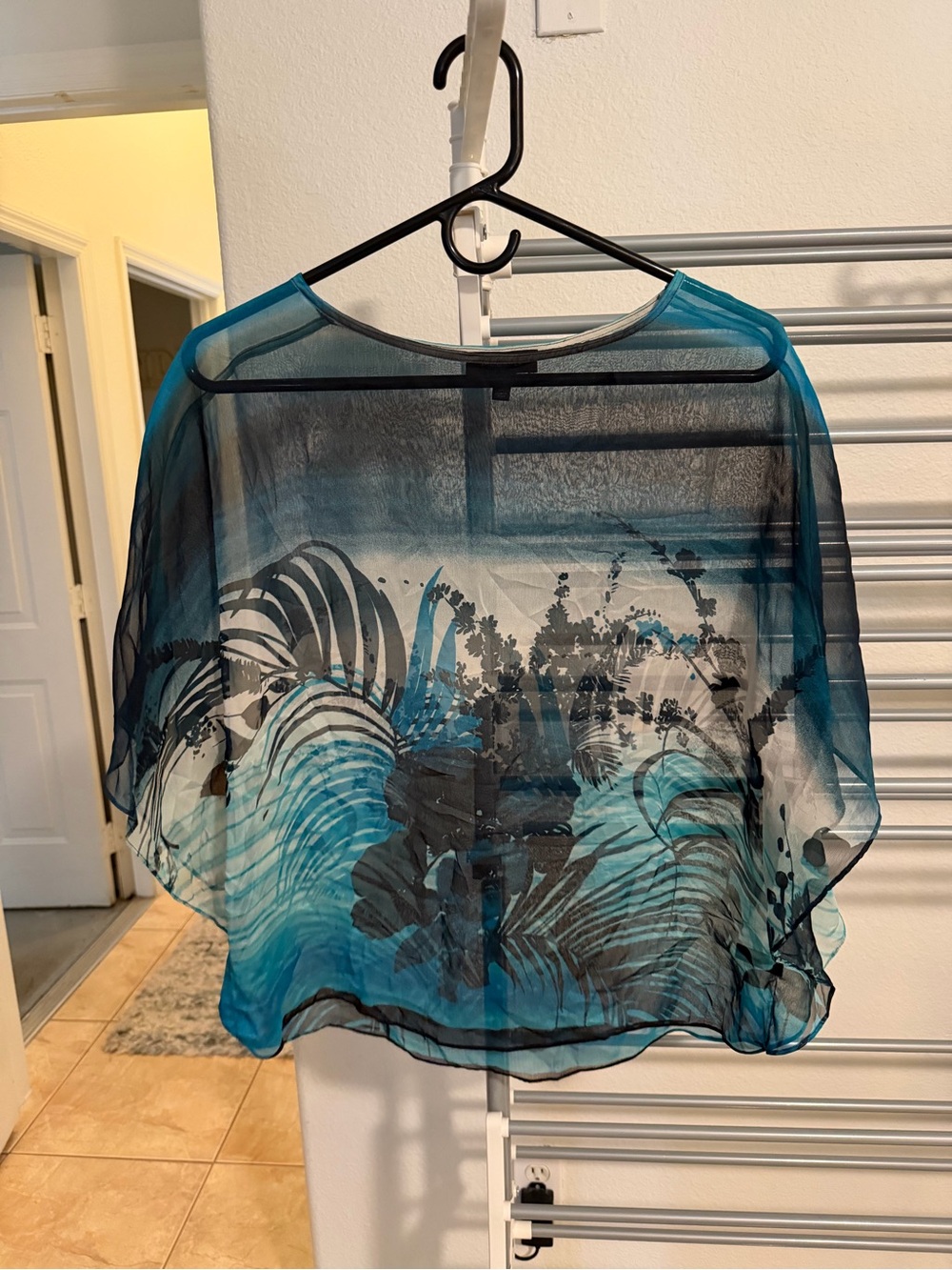 The Limited Teal Blue Sheer Tropical Print Blouse